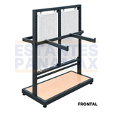 Exhibidor Comercial de Doble Cara para Tienda Ropa con Panel Perforado, Brazos para Colgar y Base de Madera 120x52x145cm XBH-CR34
