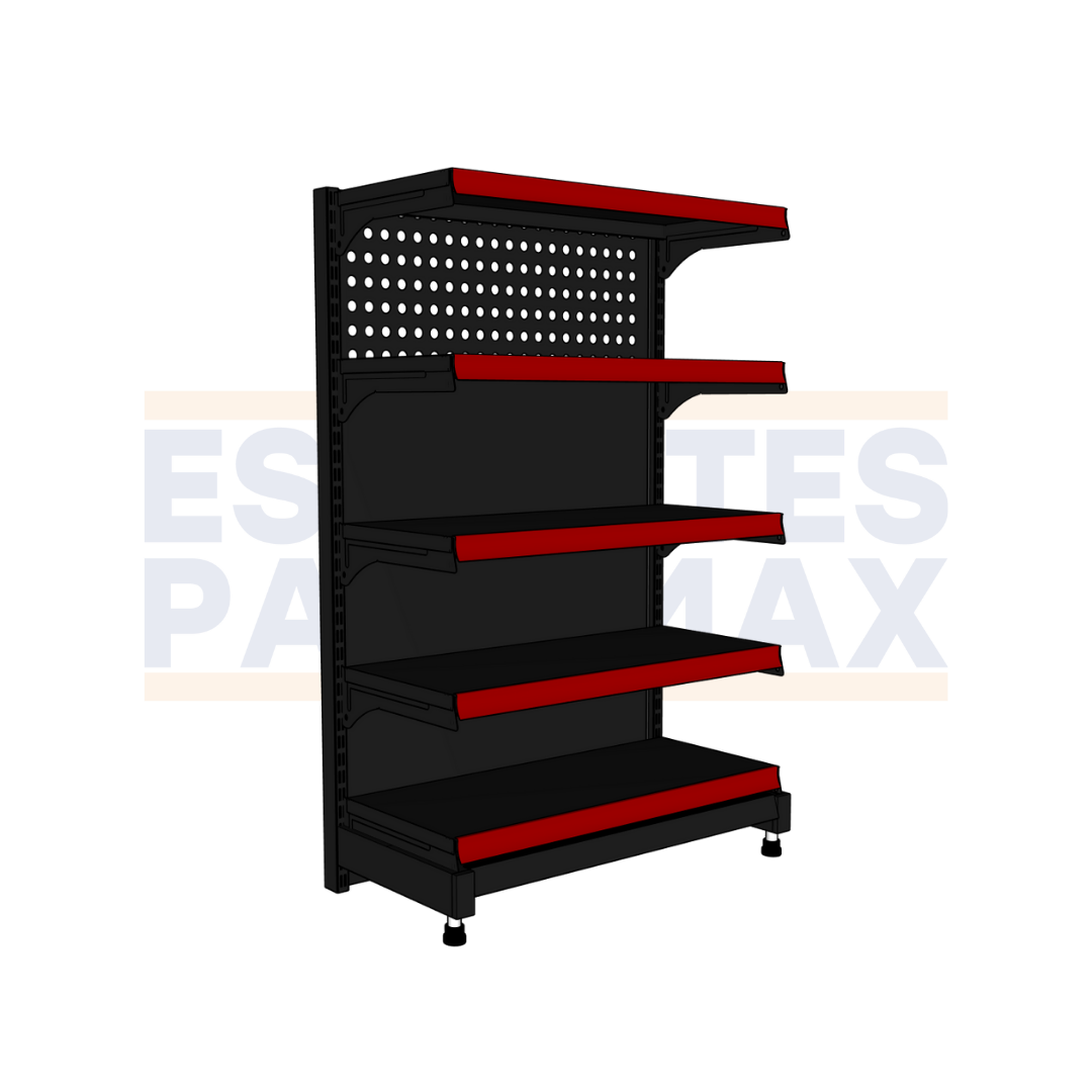 **CALIBRE MEDIO** Góndola Frontal Liso + Perforado Negro 5 Niveles 150x100x50cm 150kg/nivel PMX-1376