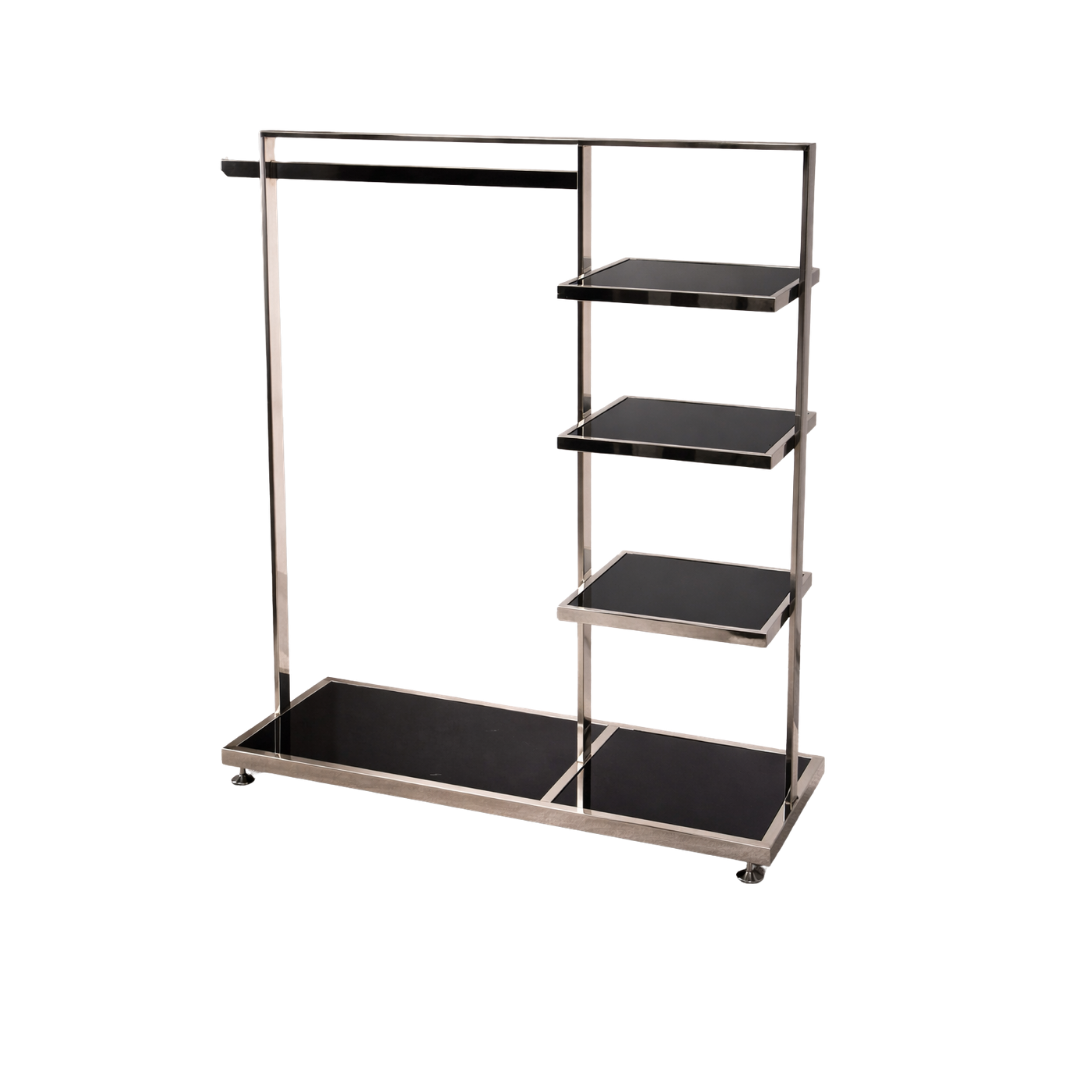 Perchero Exhibidor de Ropa Metal Cromado con Negro 140x120x45cm XBH-CR15