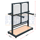 Exhibidor Comercial de Doble Cara para Tienda Ropa con Panel Perforado, Brazos para Colgar y Base de Madera 120x52x145cm XBH-CR34