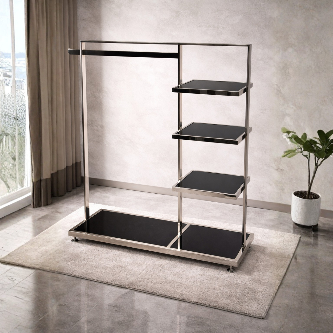 Perchero Exhibidor de Ropa Metal Cromado con Negro 140x120x45cm XBH-CR15
