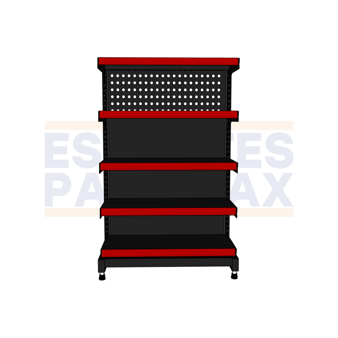 **CALIBRE MEDIO** Góndola Frontal Liso + Perforado Negro 5 Niveles 150x100x50cm 150kg/nivel PMX-1376