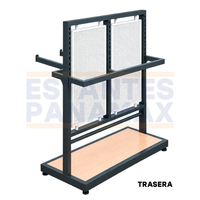 Exhibidor Comercial de Doble Cara para Tienda Ropa con Panel Perforado, Brazos para Colgar y Base de Madera 120x52x145cm XBH-CR34