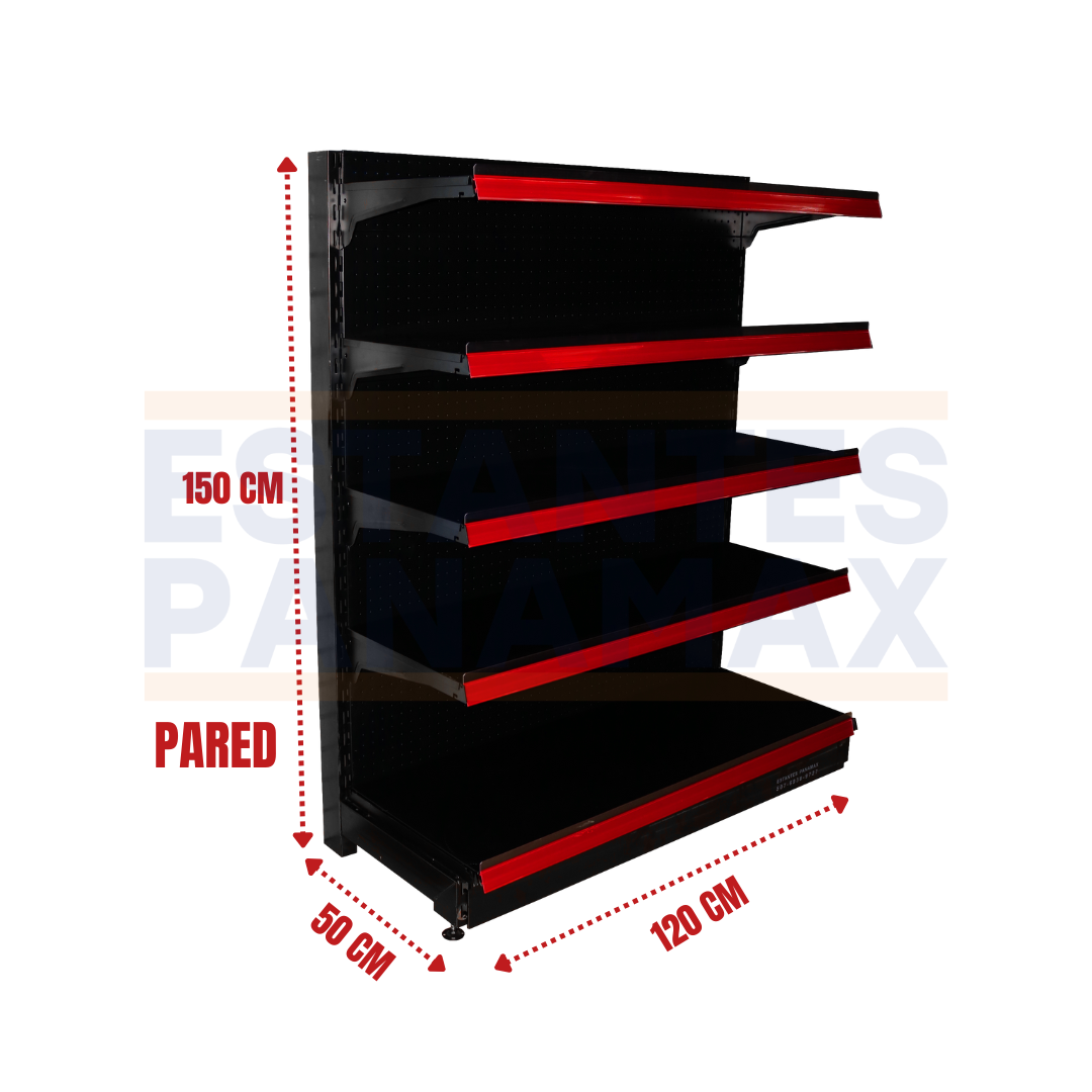 Góndola Pared Perforado Negro 5 Niveles 150x120x50cm 150kg/nivel PMX-1177