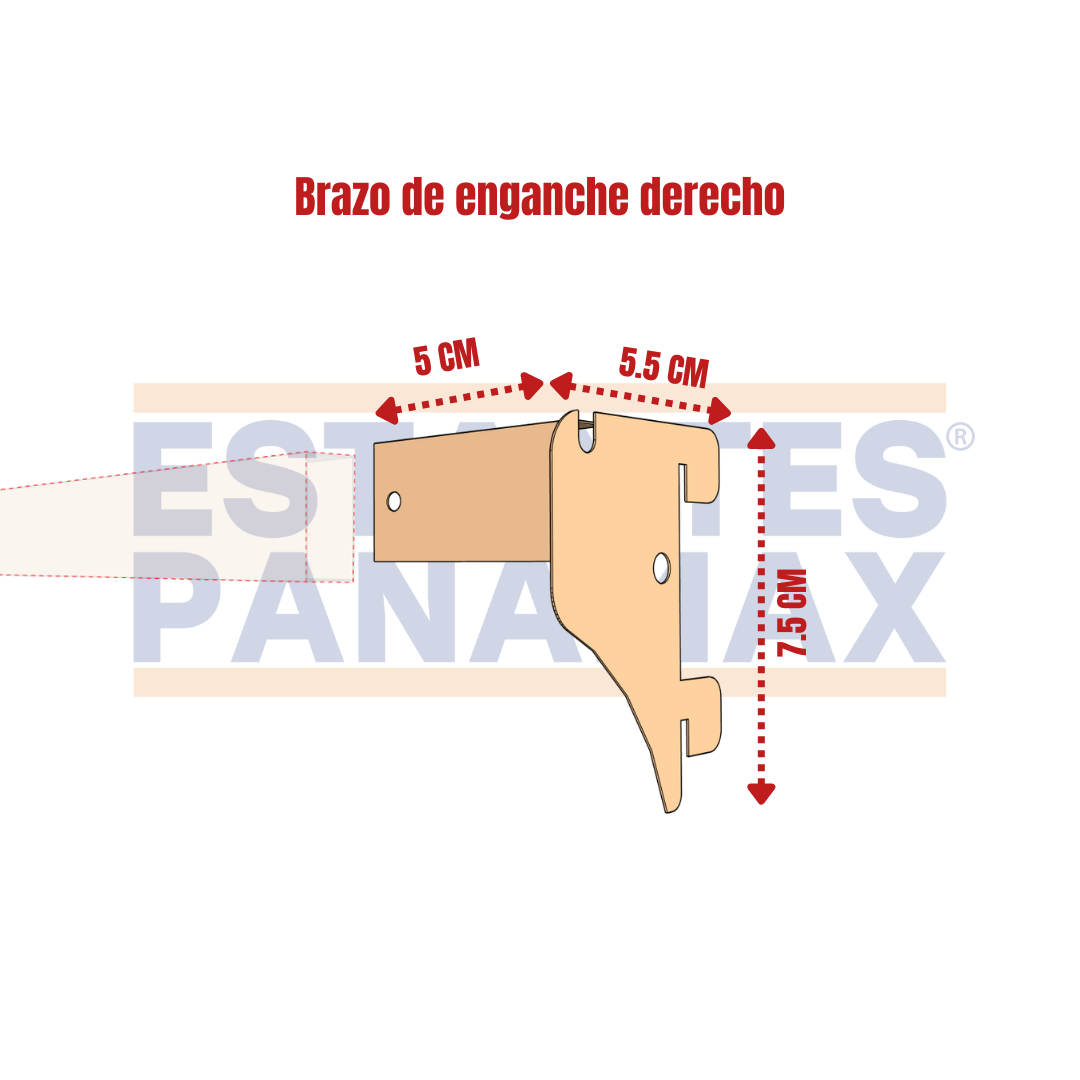 Brazo para Barras Cremas Compatible con Góndolas Normales Derecho e Izquierdo PMX-1383