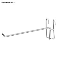 Ganchos Sencillos Metálicos Cromado para Sistema de Malla 4" a 12" 6mm