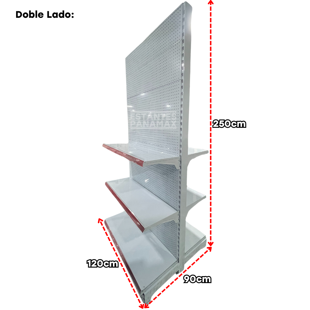 **CALIBRE GRUESO** Góndola de Fondo Perforado Blanco 3 Niveles 2.50m Alto PMX-1034, PMX-1033 & PMX-1032