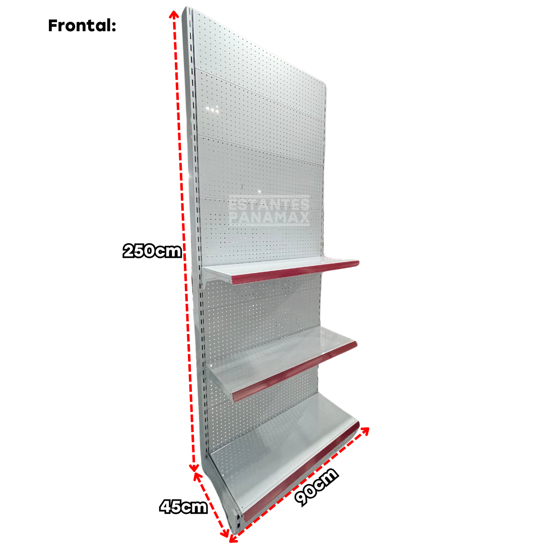 **CALIBRE GRUESO** Góndola de Fondo Perforado Blanco 3 Niveles 2.50m Alto PMX-1034, PMX-1033 & PMX-1032