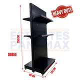 **CALIBRE GRUESO** Góndola Doble Perforado Negro 3 Niveles 250x120x90cm 250kg/nivel PMX-7001-D