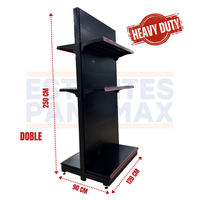 **CALIBRE GRUESO** Góndola Doble Perforado Negro 3 Niveles 250x120x90cm 250kg/nivel PMX-7001-D