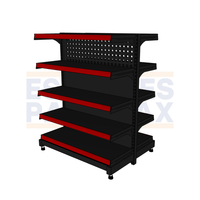 **CALIBRE MEDIO** Góndola Doble Liso + Perforado Negro 5 Niveles 150x120x100cm 150kg/nivel PMX-1375