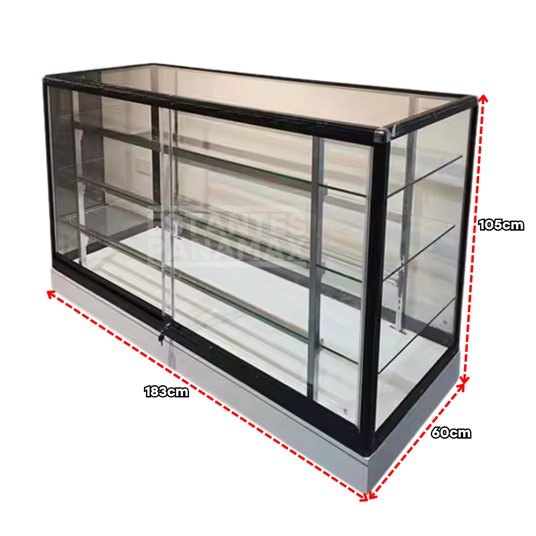 Vitrina de Aluminio Negro con Base Blanco 3 Niveles Vidrio Templado 105x183x60cm KW-011-183