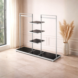 Perchero Exhibidor de Ropa Metal Cromado con Negro 140x155x45cm XBH-CR16