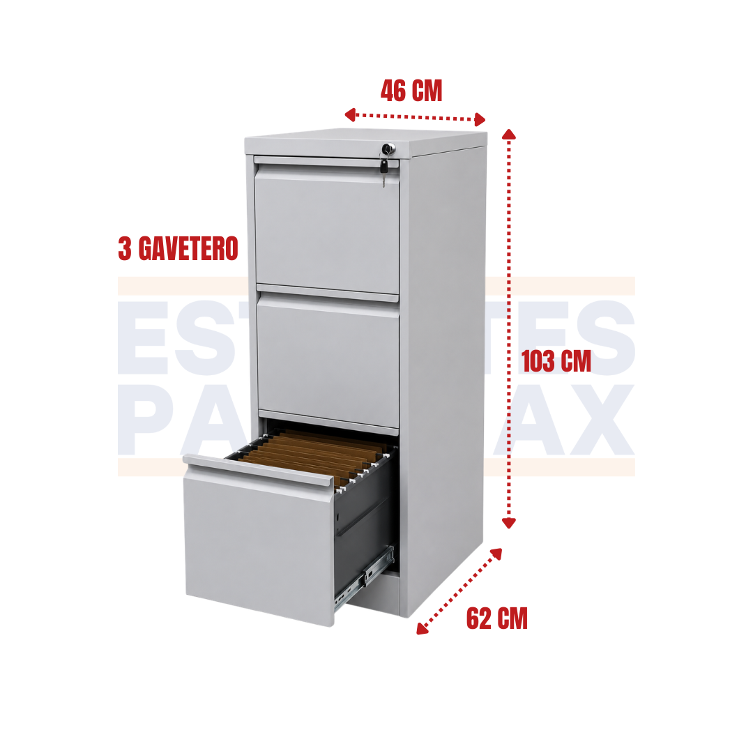 Archivador 3 Gavetas Metálico Gris con Cerradura con Llave 103x46x62cm KY-G081-03