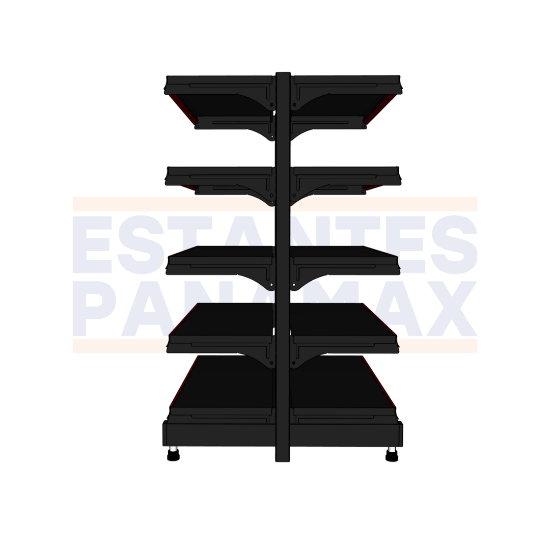 **CALIBRE MEDIO** Góndola Doble Liso + Perforado Negro 5 Niveles 150x120x100cm 150kg/nivel PMX-1375