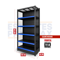 **CALIBRE MEDIO** Góndola Frontal Perforado Negro Tipo Cuadrado 200x100x50cm 6 Niveles 250kg/nivel PMX-1174
