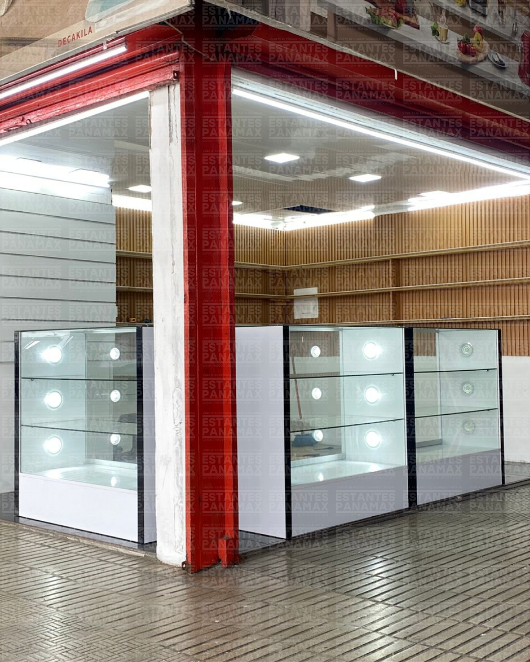 Vitrina Horizontal de MDF Blanco con 2 Niveles & Gaveteros con 6 Luces LED 110x120x50cm BNM24-006