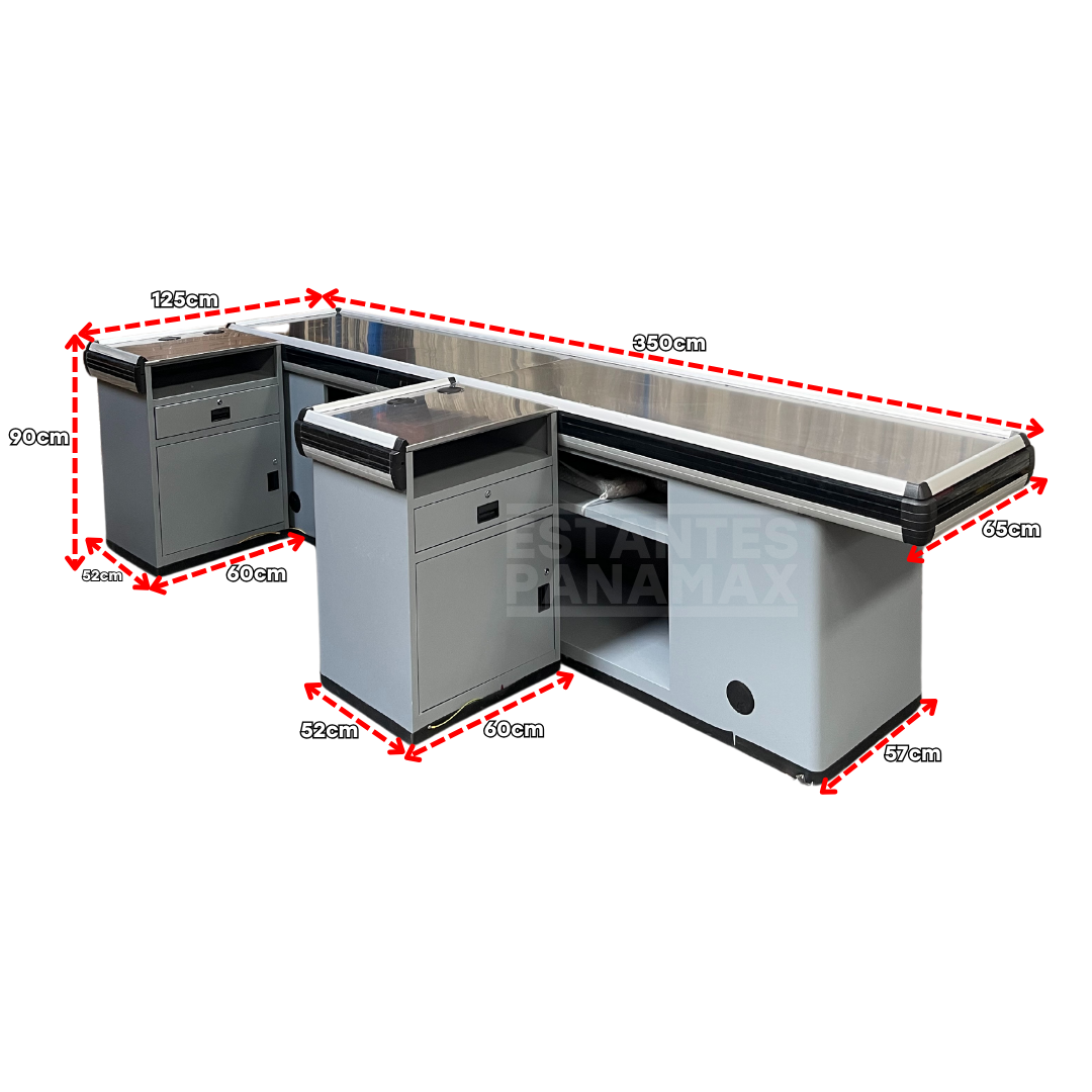 Mostrador Caja de Doble Cajón Gris Acero Inoxidable 90x350x125cm PMX-1211