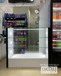 Vitrina Horizontal de MDF Blanco con 2 Niveles & Gaveteros con 6 Luces LED 110x120x50cm BNM24-006