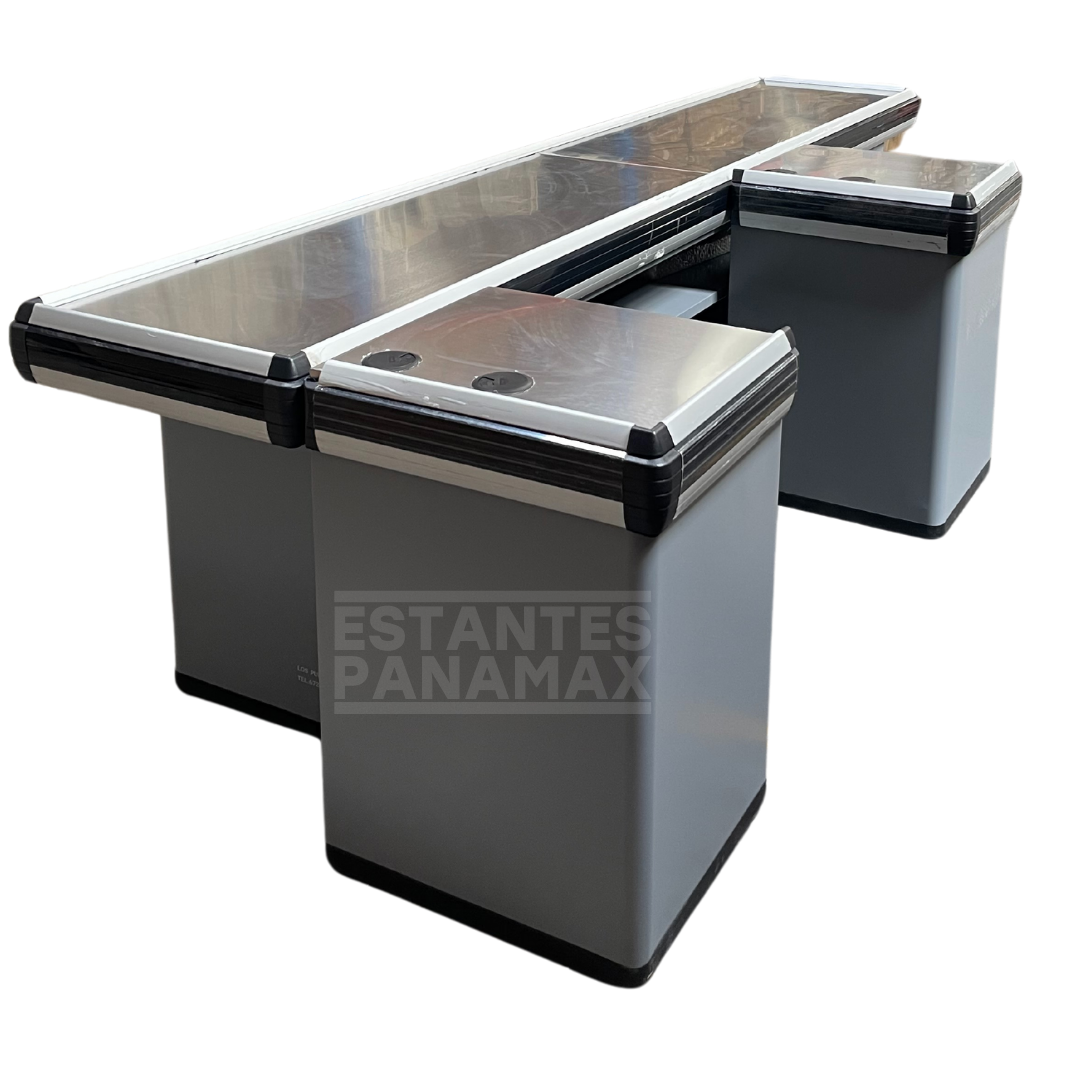 Mostrador Caja de Doble Cajón Gris Acero Inoxidable 90x350x125cm PMX-1211