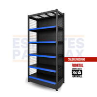 **CALIBRE MEDIO** Góndola Frontal Perforado Negro Tipo Cuadrado 200x100x50cm 6 Niveles 250kg/nivel PMX-1174