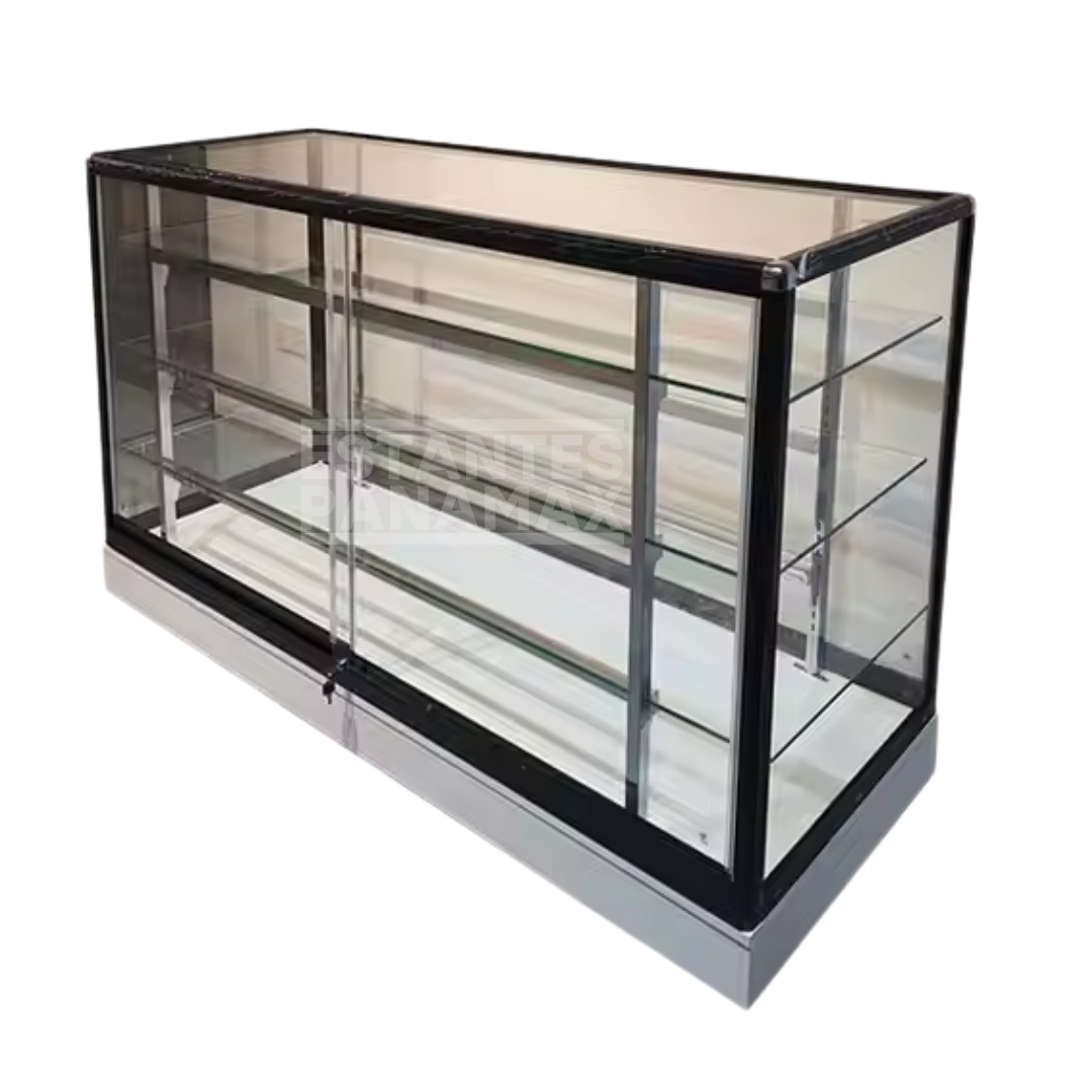 Vitrina de Aluminio Negro con Base Blanco 3 Niveles Vidrio Templado 105x183x60cm KW-011-183