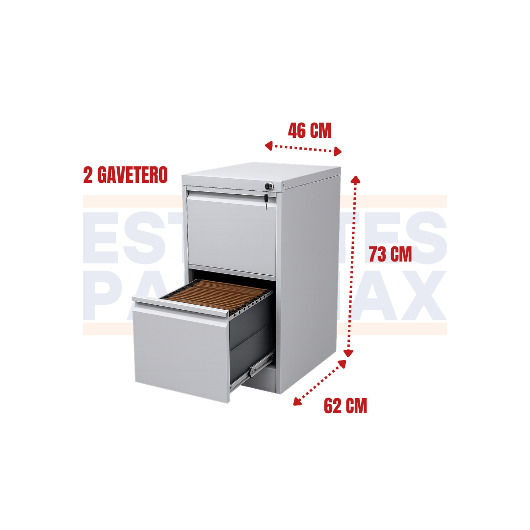 Archivador 2 Gavetas Metálico Gris con Cerradura con Llave 73x46x62cm KY-G081-02
