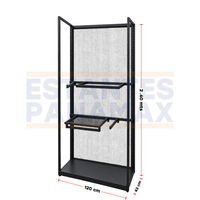 Exhibidor Comercial Metálico de Piso con Panel de Malla, Repisas y Brazos para Colgar Productos Ropas 120x43x260cm XBH-CR33