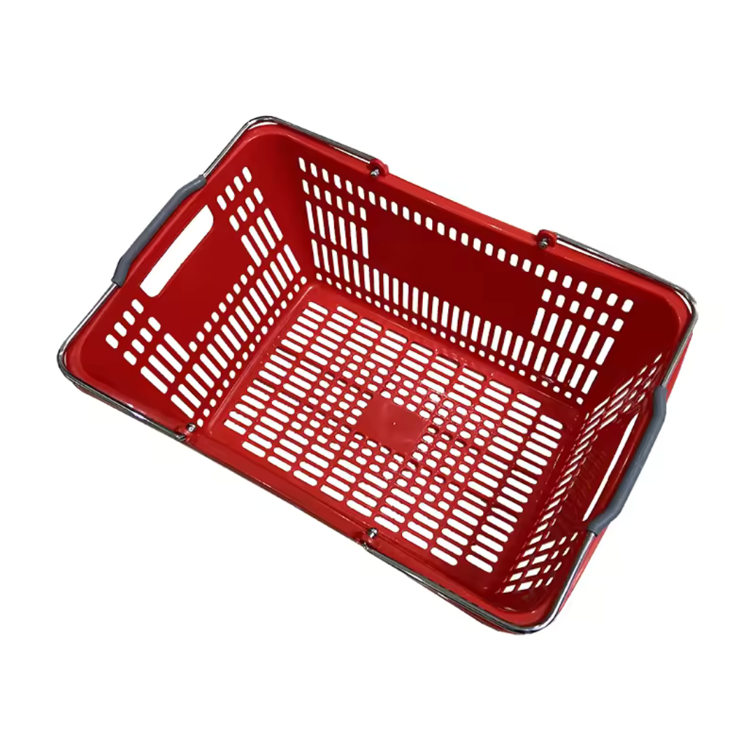 Canasta de Mano Plástico con Agarradero de Metal para Supermercado 25 Litros Rojo ZC-2-A