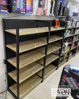Góndola Frontal Perforado Negro con Diseño de Madera 5 Niveles 160x80x40cm 90kg/nivel PMX-1207