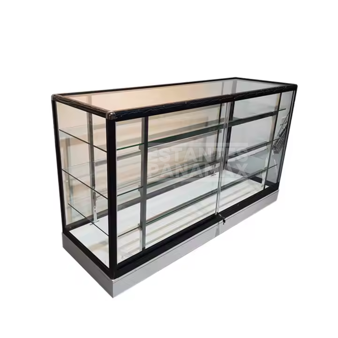 Vitrina de Aluminio Negro con Base Blanco 3 Niveles Vidrio Templado 105x183x60cm KW-011-183
