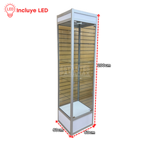 Vitrina Vertical de Aluminio Plateado con Blanco 4 Niveles con LED 200x50x50cm KS-004