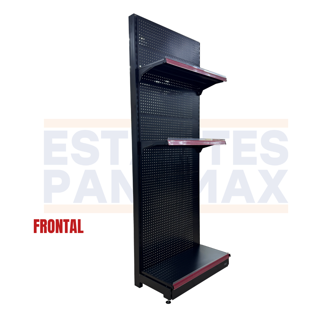 **CALIBRE GRUESO** Góndola Frontal Perforado Negro 3 Niveles 250x90x45cm 250kg/nivel PMX-7001-F