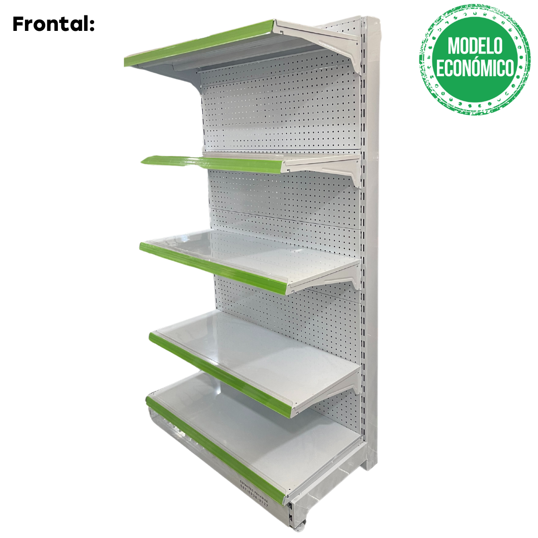**MODELO ECONÓMICO** Góndola Frontal Perforado Blanco 5 Niveles 180x100x50cm 75kg/nivel PMX-3003-F