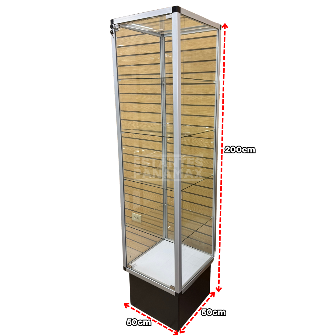 Vitrina Vertical de Aluminio Plateado con Base Negro 4 Niveles 200x50x50cm KS-003