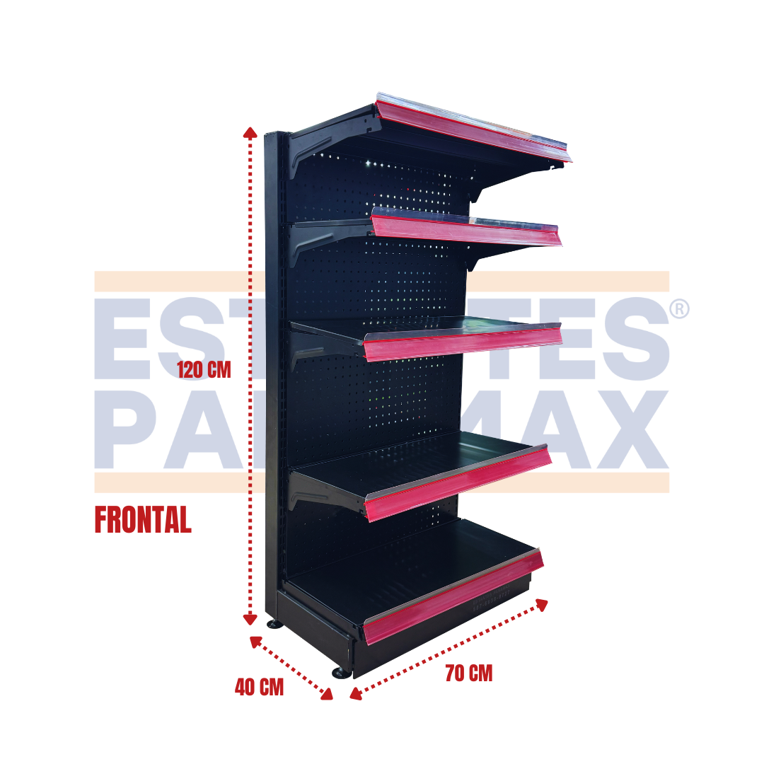 Góndola Frontal Perforado Negro 5 Niveles 120x70x40cm 75kg/nivel PMX-B1230F