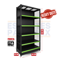 **CALIBRE GRUESO** Góndola Frontal Perforado Negro Tipo Cuadrado 220x110x55cm 6 Niveles 275kg/nivel PMX-1129