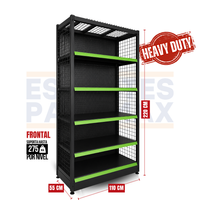 **CALIBRE GRUESO** Góndola Frontal Perforado Negro Tipo Cuadrado 220x110x55cm 6 Niveles 275kg/nivel PMX-1129