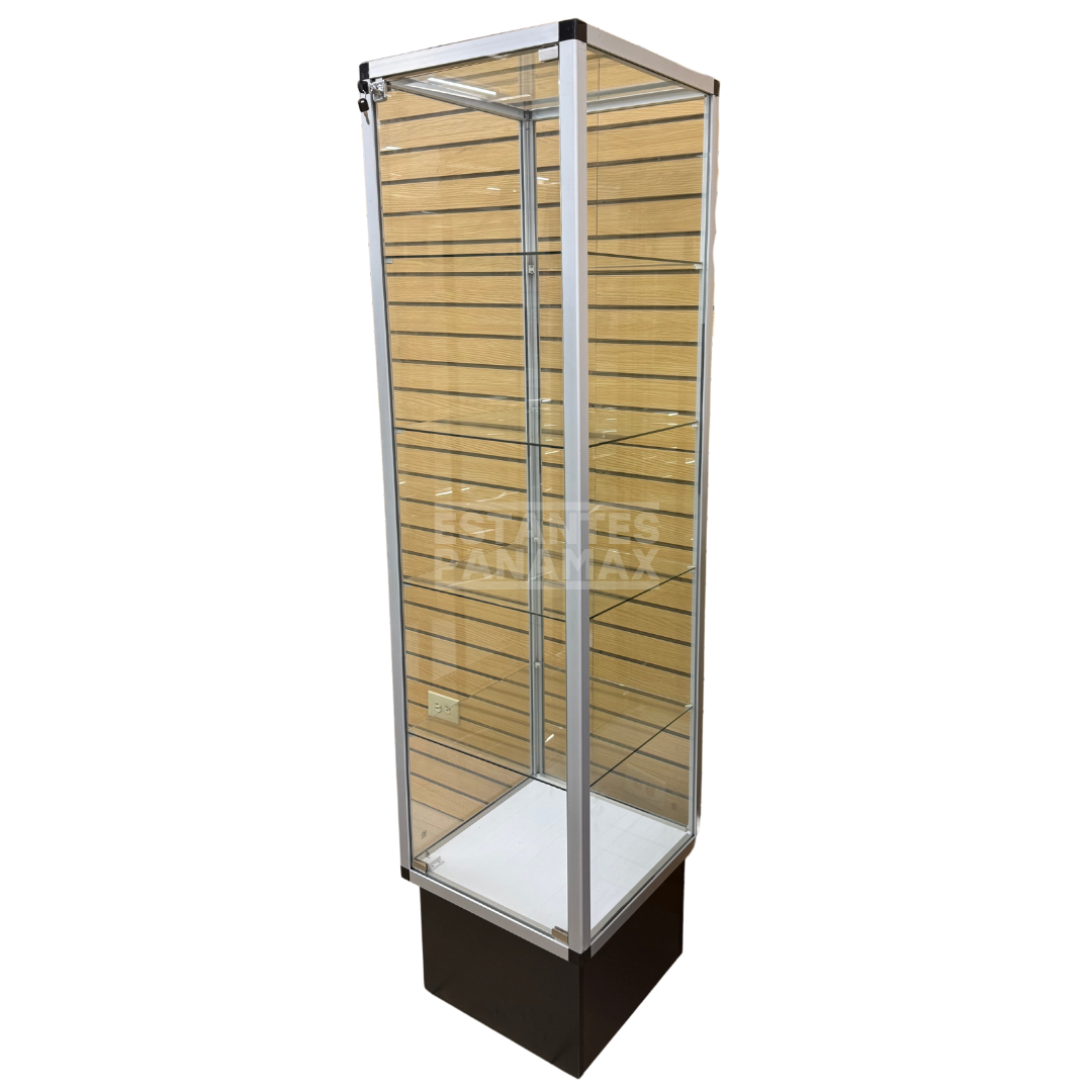 Vitrina Vertical de Aluminio Plateado con Base Negro 4 Niveles 200x50x50cm KS-003