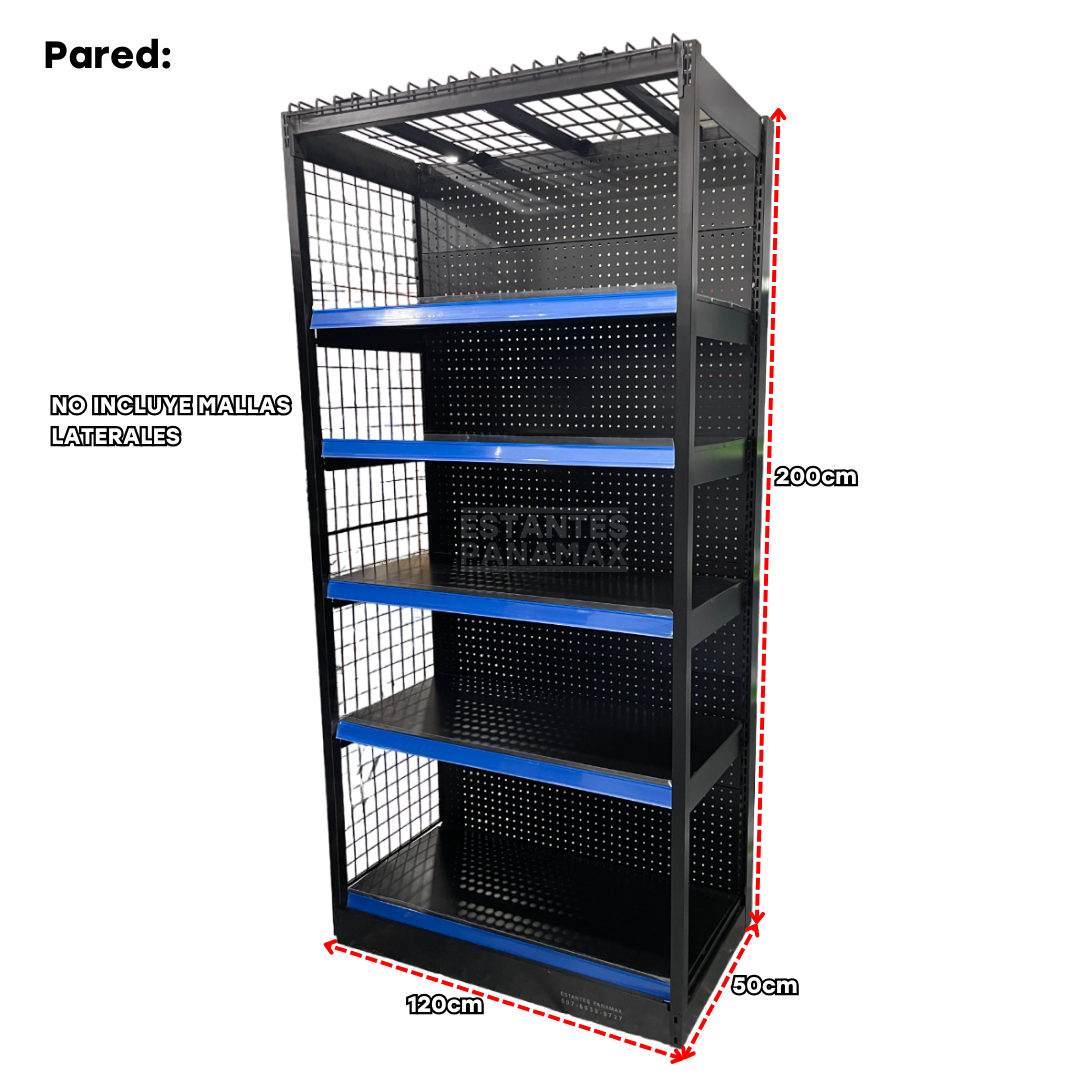 Góndola Cuadrado de Fondo Perforado Negro 6 Niveles 2.00m Alto PMX-1175, PMX-1173 & PMX-1174