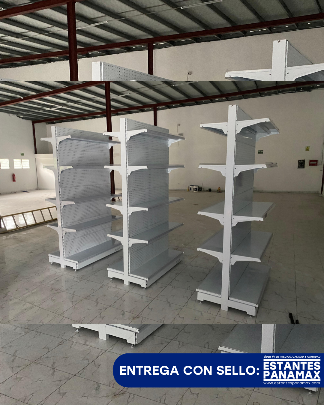 Góndola Doble Perforado Blanco 5 Niveles 230x120x70cm 125kg/nivel PMX-1190
