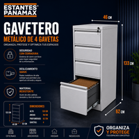 Archivador 4 Gavetas Metálico Gris con Cerradura con Llave 133x46x62cm KY-G081-04