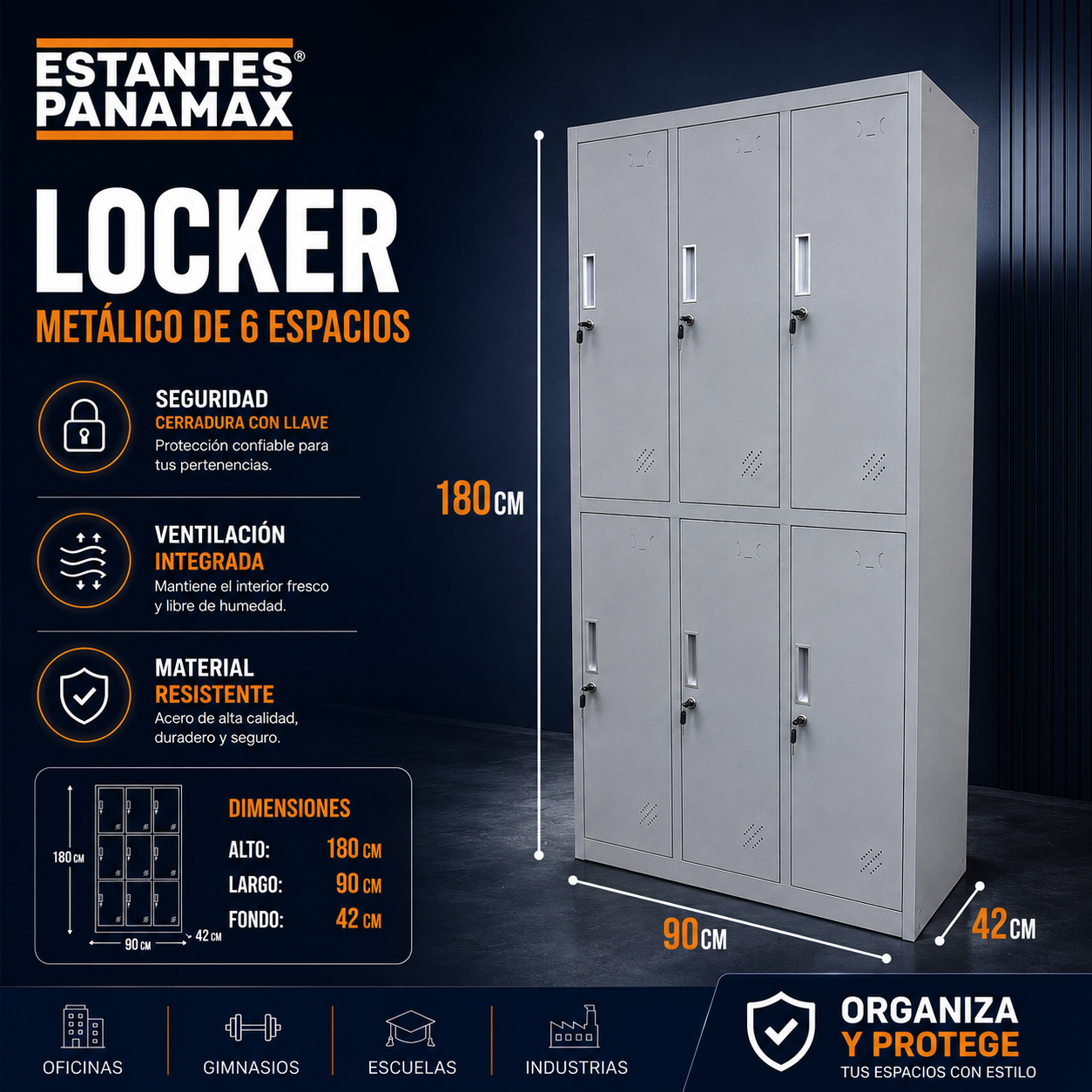 Locker Casillero Metálico de 6 Casillas con Cerradura con Llave 180x90x42cm KY-G029