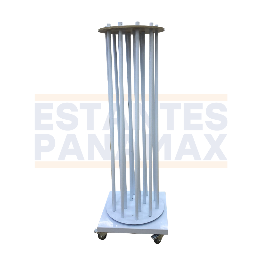 Estante Exhibidor para Rollos Giratorio Capacidad de 10 Rollos Blanco con Rueditas 180x60x60cm RG-10-W