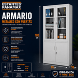 Estante Archivador Metálico de 4 Puertas 2 Niveles Gris para Almacenar Archivos 180x85x39cm KY-G002
