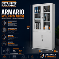Estante Archivador Metálico de 4 Puertas 2 Niveles Gris para Almacenar Archivos 180x85x39cm KY-G002