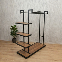 Perchero Exhibidor de Ropa para Boutique Negro con Diseño Madera 140x150x50cm XBH-CR08