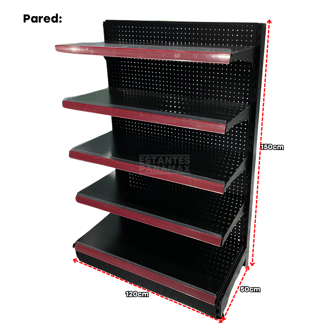 Góndola de Fondo Perforado Negro 5 Niveles 1.50m Alto PMX-1176, PMX-1177 & PMX-1178