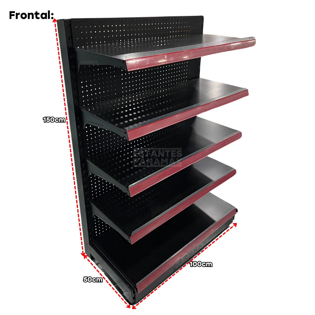 Góndola de Fondo Perforado Negro 5 Niveles 1.50m Alto PMX-1176, PMX-1177 & PMX-1178