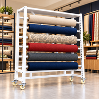Exhibidor de Rollos de Tela, Alfombras, Carpeta, Linoleo, Linolio Metálico con 6 Barras Horizontales, Ruedas y Estructura Blanca 193x60x200cm XBH-CR32